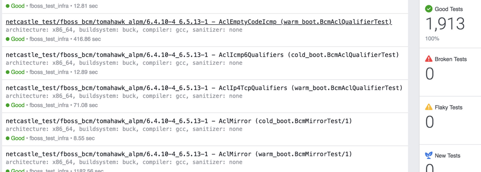 We reuse Facebook on-diff test signal tooling for our network software