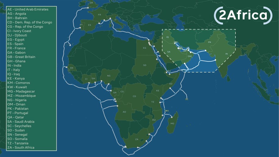 A new segment of subsea cable called 2Africa Pearls connects three continents — Africa, Europe, and Asia.